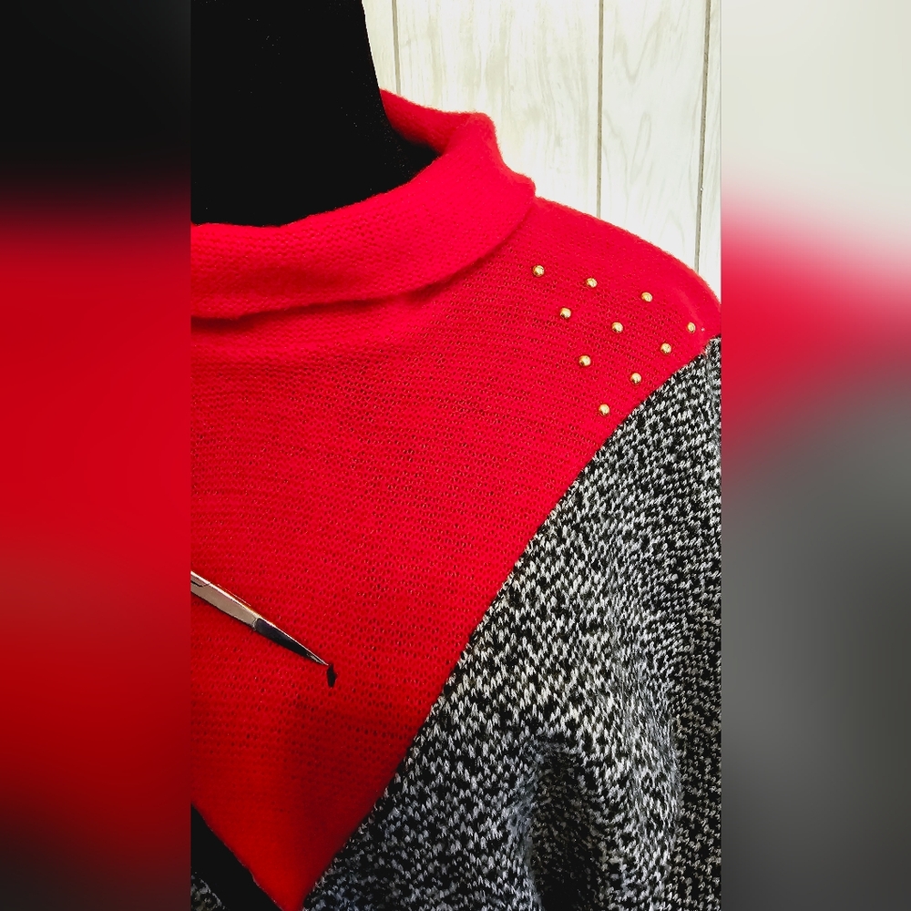 Vintage 80s Red & Black Batwing Sweater - Picture 9 of 13